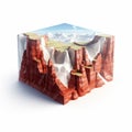 3d Cube Isolated Of Mountainous Landscape With Distorted Fractured Depictions Royalty Free Stock Photo