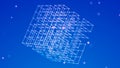 3D cube of lines and dots. Wireframe polygonal element on dark background. Science and technology. 3d rendering Royalty Free Stock Photo