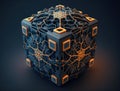 3d cube Neural network 3D illustration. Big data and cybersecurity. AI generative Royalty Free Stock Photo