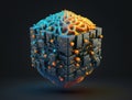 3d cube Neural network 3D illustration. Big data and cybersecurity. AI generative Royalty Free Stock Photo