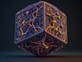 3d cube Neural network 3D illustration. Big data and cybersecurity. AI generative Royalty Free Stock Photo