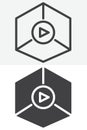 3D cube play button vector icon set in line and solid different style Royalty Free Stock Photo