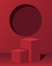 3d cube podium display mockup on red abstract background with window light and shadow for product minimal presentation