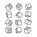 3D cube in pop art style in black and white, vector Royalty Free Stock Photo