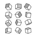3D cube in pop art style in black and white, vector Royalty Free Stock Photo