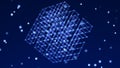 3D cube structure with connected dots and lines. Wireframe construct. 3d rendering Royalty Free Stock Photo
