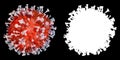 Voxel style rendering of coronavirus Covid-19 cell microscopic view, isolated on black background with alpha channel