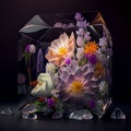3D cubed flowers in ice bouquet Generative AI