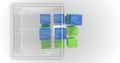 3D cubes in green and blue with text and code image over white background