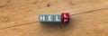 3D cubes with the words hell-help