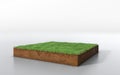 3D cubical grass land with soil geology cross section