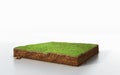 3D cubical grass land with soil geology cross section Royalty Free Stock Photo