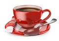 3D cup of coffee with sugar and spoon Royalty Free Stock Photo