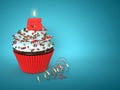 3d cupcake with number 5 candle over blue Royalty Free Stock Photo