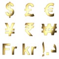 3D currency symbol, Gold satined matterial, PNG transparent background