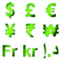 3D currency symbol, Green satined matterial, PNG transparent background