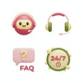 3D Customer Service Icons - Chatbot, Headset, FAQ, and 247 Support Royalty Free Stock Photo