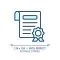 2D customizable certificate thin linear blue icon Royalty Free Stock Photo