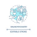 2D customizable online psychiatry line icon concept