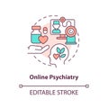 2D customizable online psychiatry line icon concept
