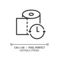 2D customizable thin line black toilet paper with clock icon