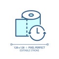 2D customizable thin line blue toilet paper with clock icon