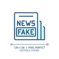 2D customizable thin linear blue fake news icon Royalty Free Stock Photo