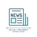 2D customizable thin linear blue newspaper icon Royalty Free Stock Photo