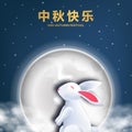 3d cute bunny rabbit with lunar moon at the night for mid autumn festival poster banner greeting card Royalty Free Stock Photo