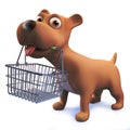 3d cute cartoon puppy dog hound holding a shopping basket in its mouth Royalty Free Stock Photo