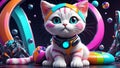 3D cute cat with full of colors and futuristic Royalty Free Stock Photo