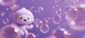 3D Cute Character Blowing Bubbles on Lavender Gradient Background Royalty Free Stock Photo