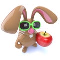 3d Cute chocolate Easter bunny rabbit holding an apple