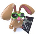 3d Cute chocolate Easter bunny rabbit holding a calculator