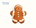 3d cute christmas gingerbread man, female or girl version, minimal style, isolated on white background. christmas