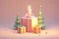 3D cute Christmas tree background Royalty Free Stock Photo