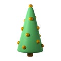 3d cute Christmas tree toy icon with golden ball render illustration with clipping path. Winter holiday icon decor