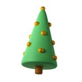 3d cute Christmas tree toy icon with golden ball render illustration with clipping path. Winter holiday icon decor