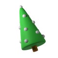 3d cute Christmas tree toy icon with white ball render illustration with clipping path. Winter holiday icon decor