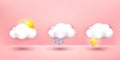 3d Cute cloud cartoon collection icon set. kawaii cloud emoticon sticker, weather icon isolated Royalty Free Stock Photo