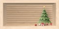 3D cute decorated Christmas tree and elements in whitewashed wooden rectangle box Royalty Free Stock Photo