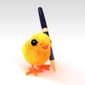 3d Cute Easter chick writing with a pen Royalty Free Stock Photo