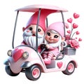 3d Cute Gnome Couple Golf Cart Valentine Clipart Illustration AI Generative