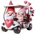 3d Cute Gnome Couple Golf Cart Valentine Clipart Illustration AI Generative