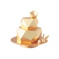 3d cute gold cake low poly. Happy birthday wedding cartoon plastic style on isolated Transparent background png. Generative ai