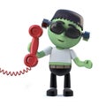 3d Cute Halloween frankenstein monster answers the phone Royalty Free Stock Photo