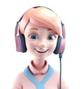 3d cute icon young female call center agent with headset. Smiling cartoon woman operator in headphones with mic working in office Royalty Free Stock Photo