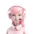 3d cute icon young female call center agent with headset. Smiling cartoon woman operator in headphones with mic working in office Royalty Free Stock Photo