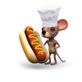 3d Cute mouse with a hot dog Royalty Free Stock Photo