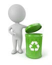 3d cute people - green recycling bin